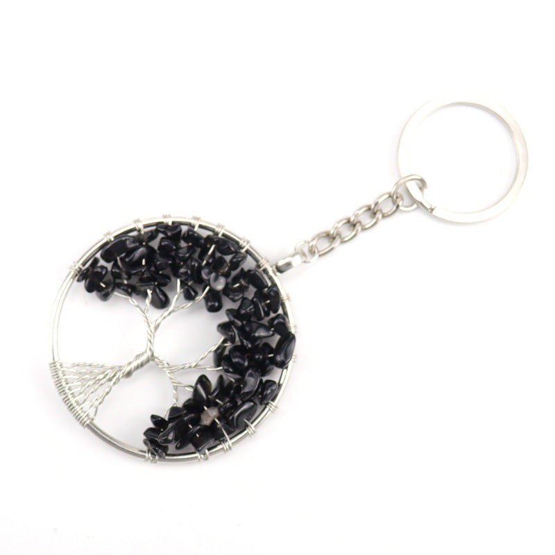 Wholesale Natural Crushed Stone Crystal Tree Root Tree of Life Pendant Keychain